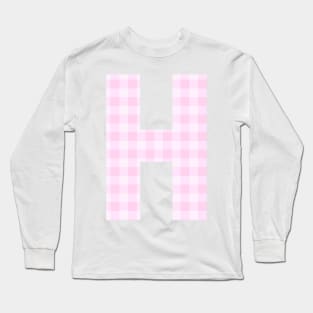 Pink Letter H in Plaid Pattern Background. Long Sleeve T-Shirt